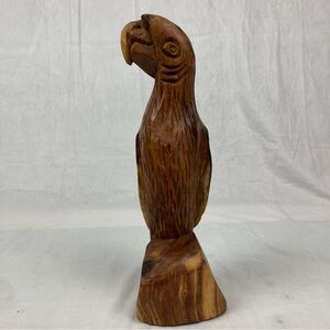 VTG 13" Hand Carved Parrot Bird Sculpture Natural Stained Wood